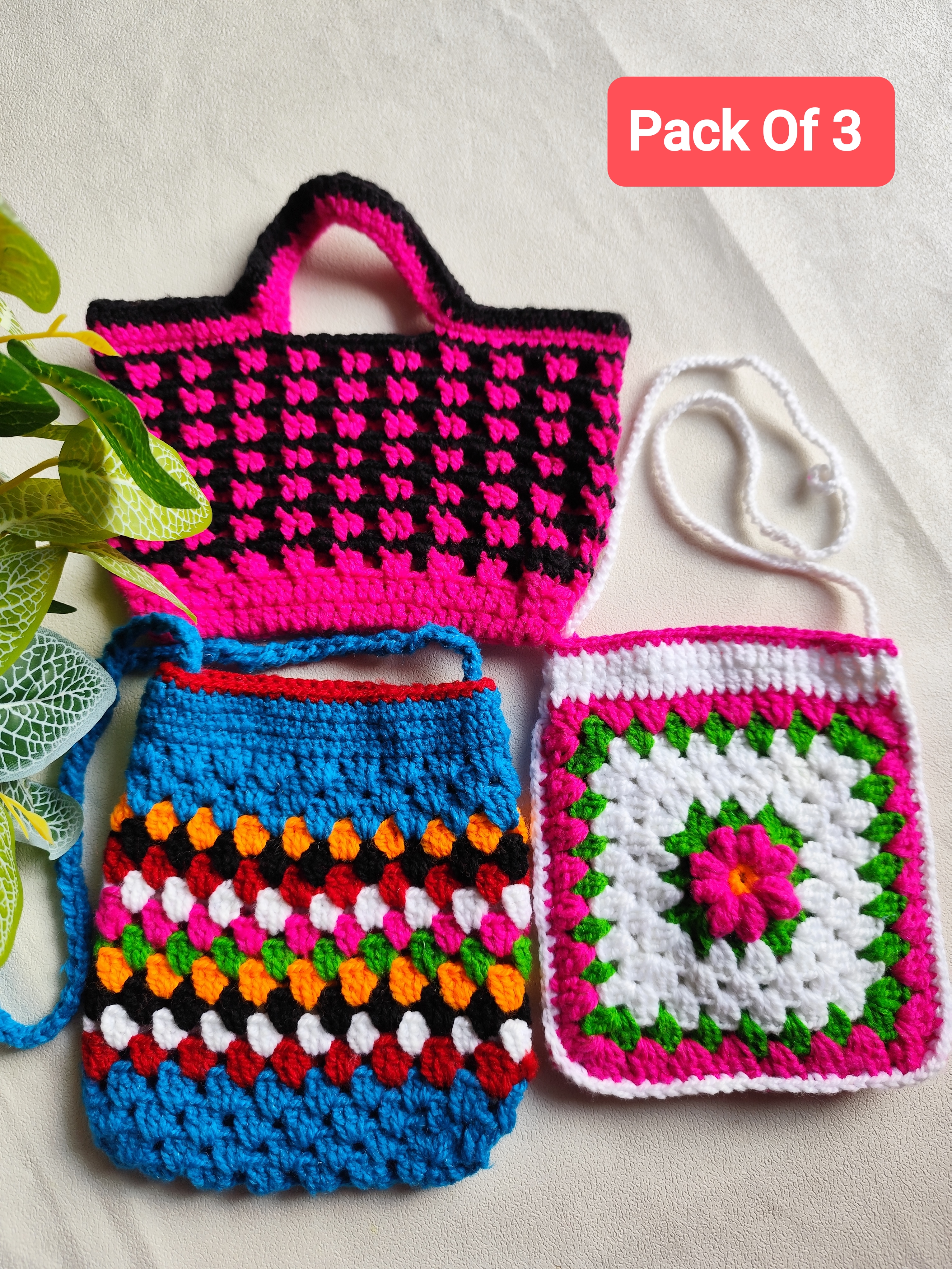 Handmade Crochet Woolen Mini Bags For Kids Pack of 